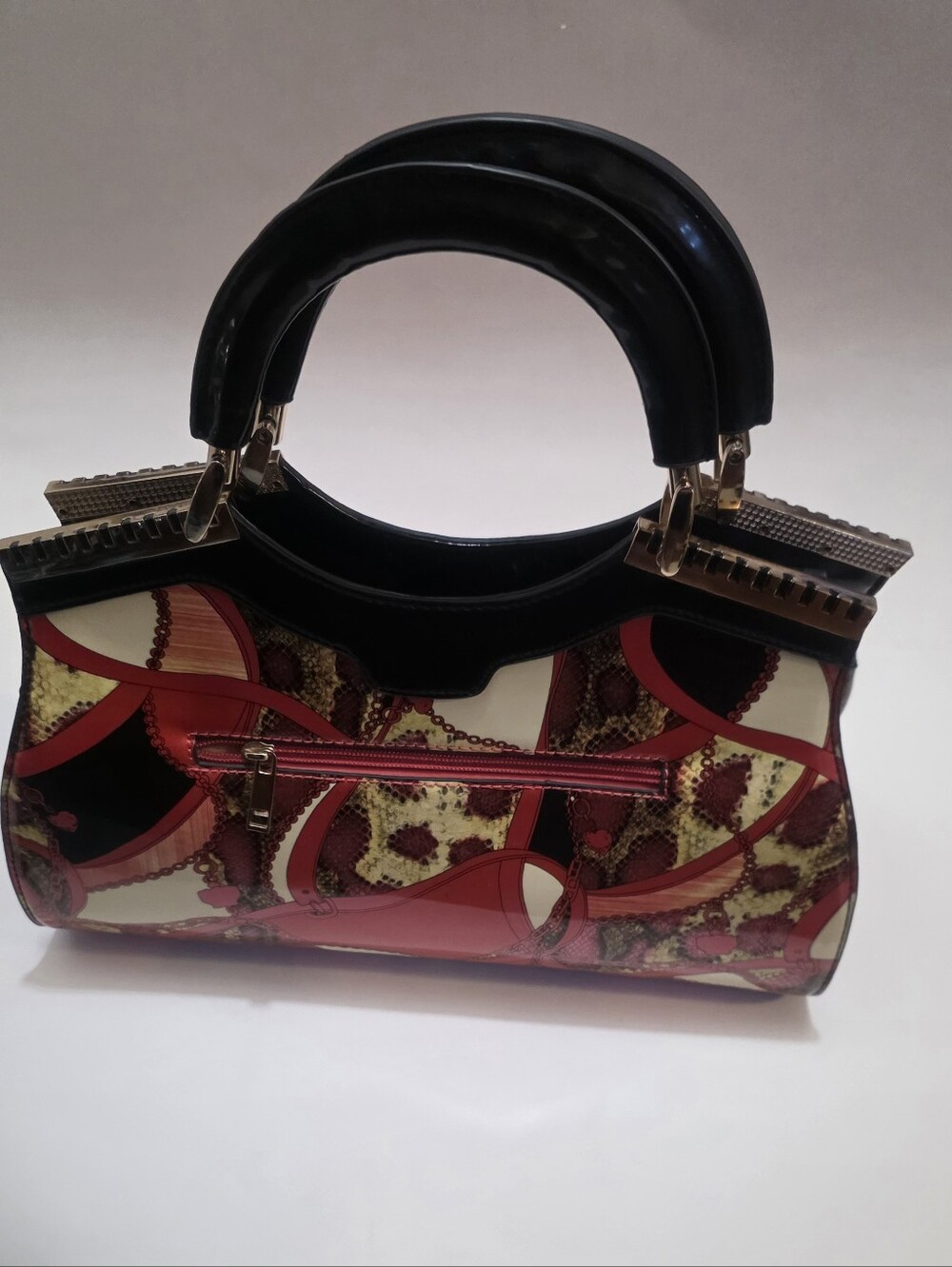 Stylish Red Patterned Handle Satchel!